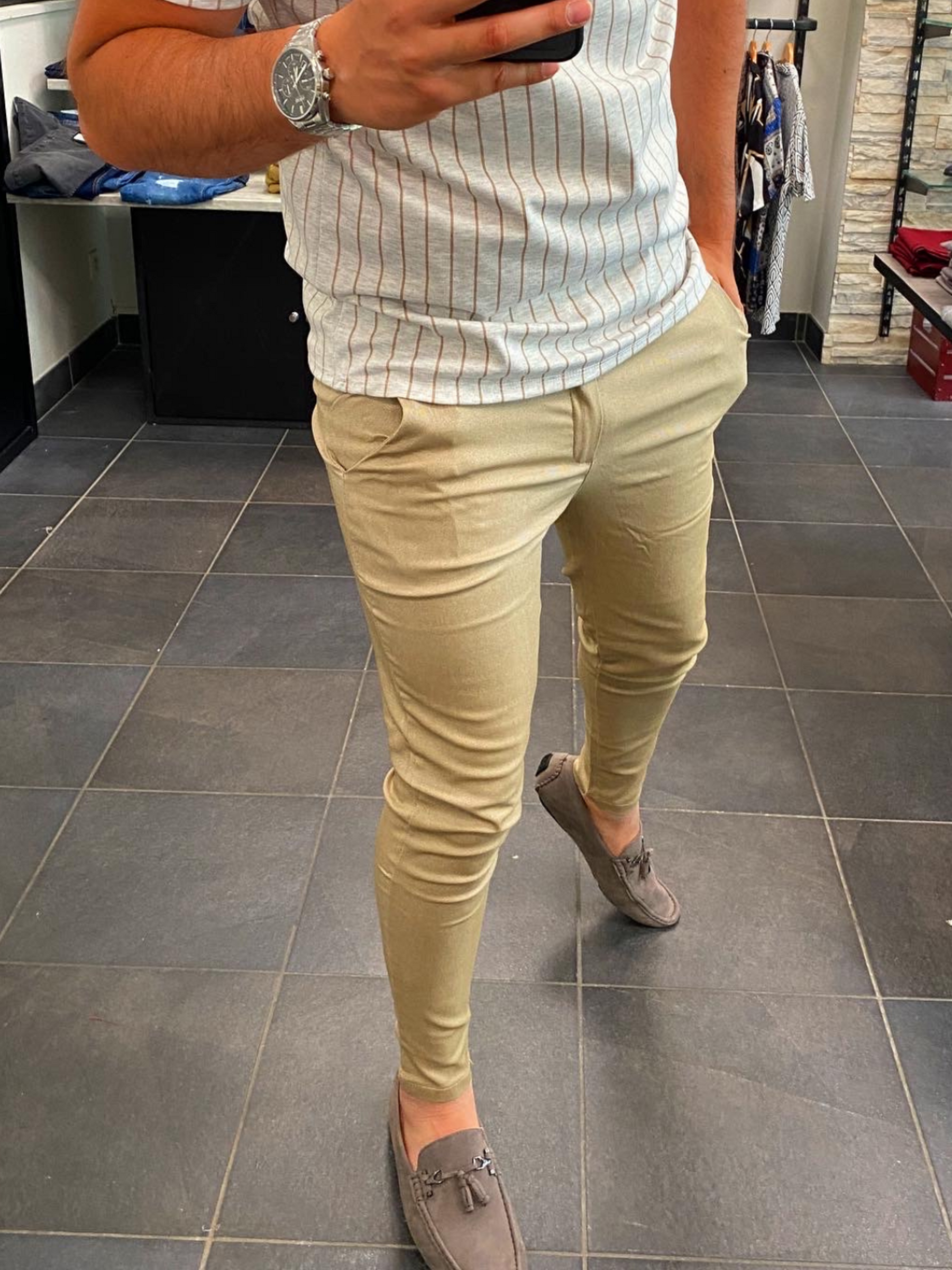 T-shirt Os Oversize Gris Rayé Beige