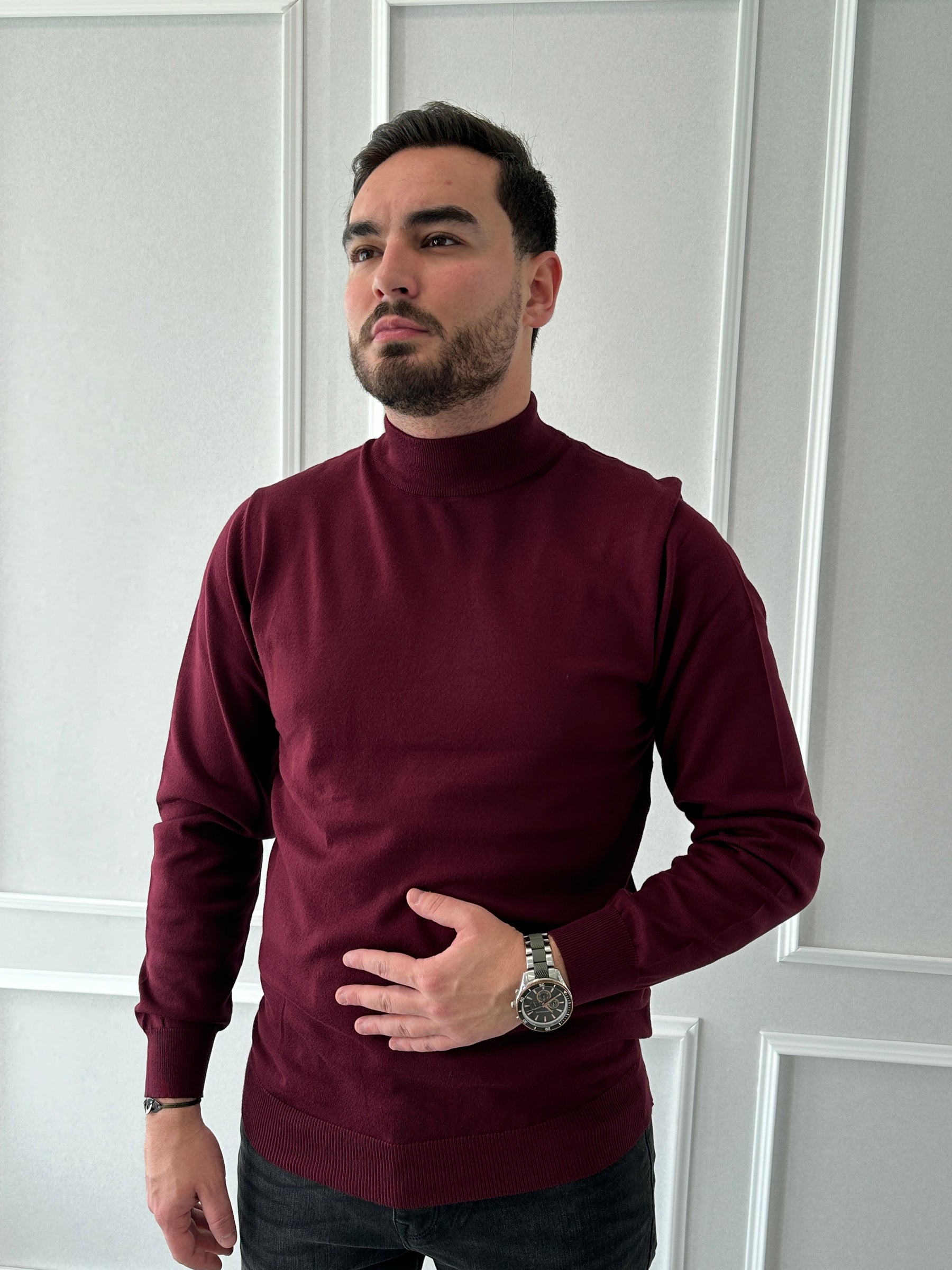 Pull Col Cheminé Bordeaux