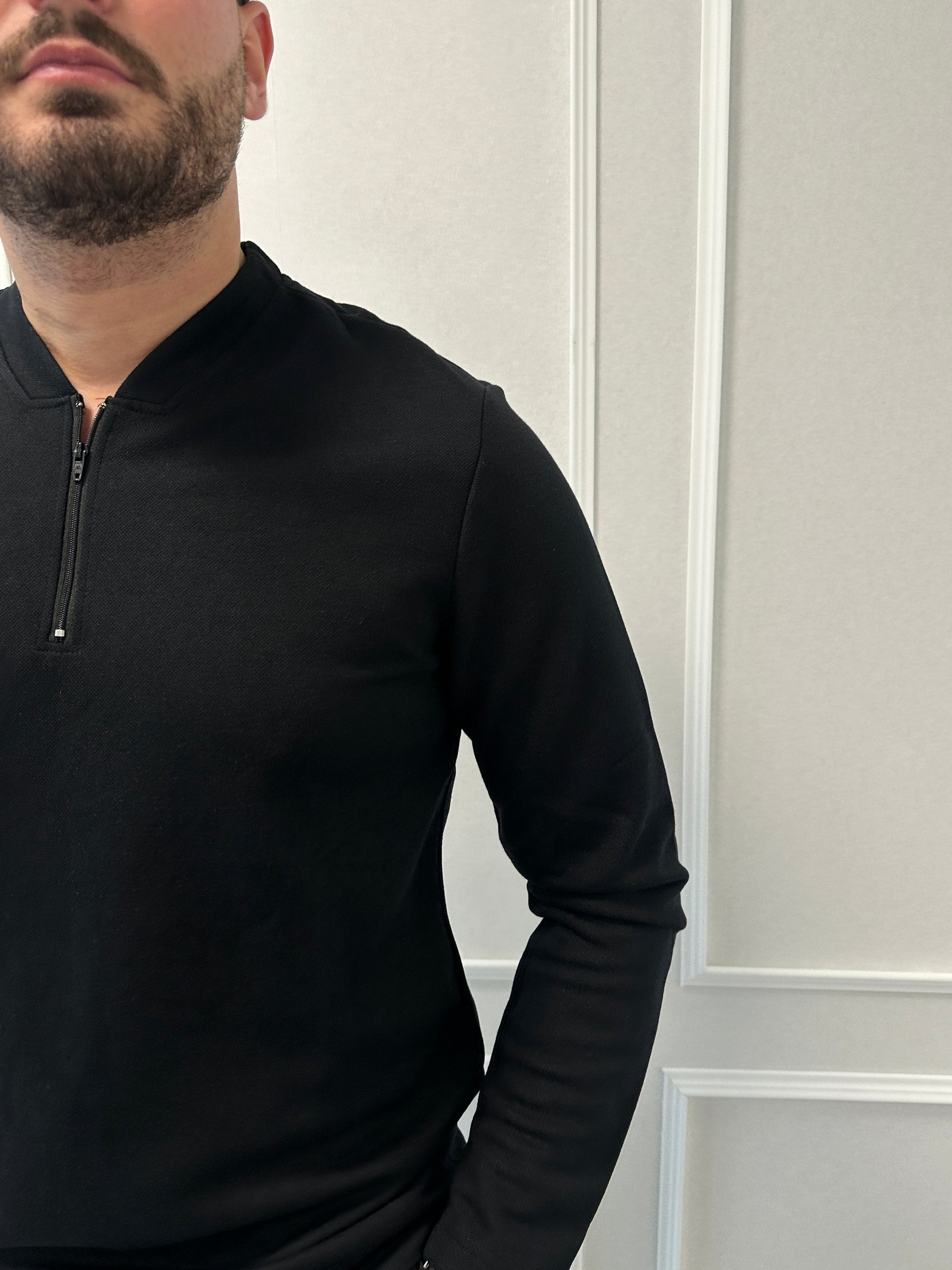 Polo Manche longue unis zip Noir