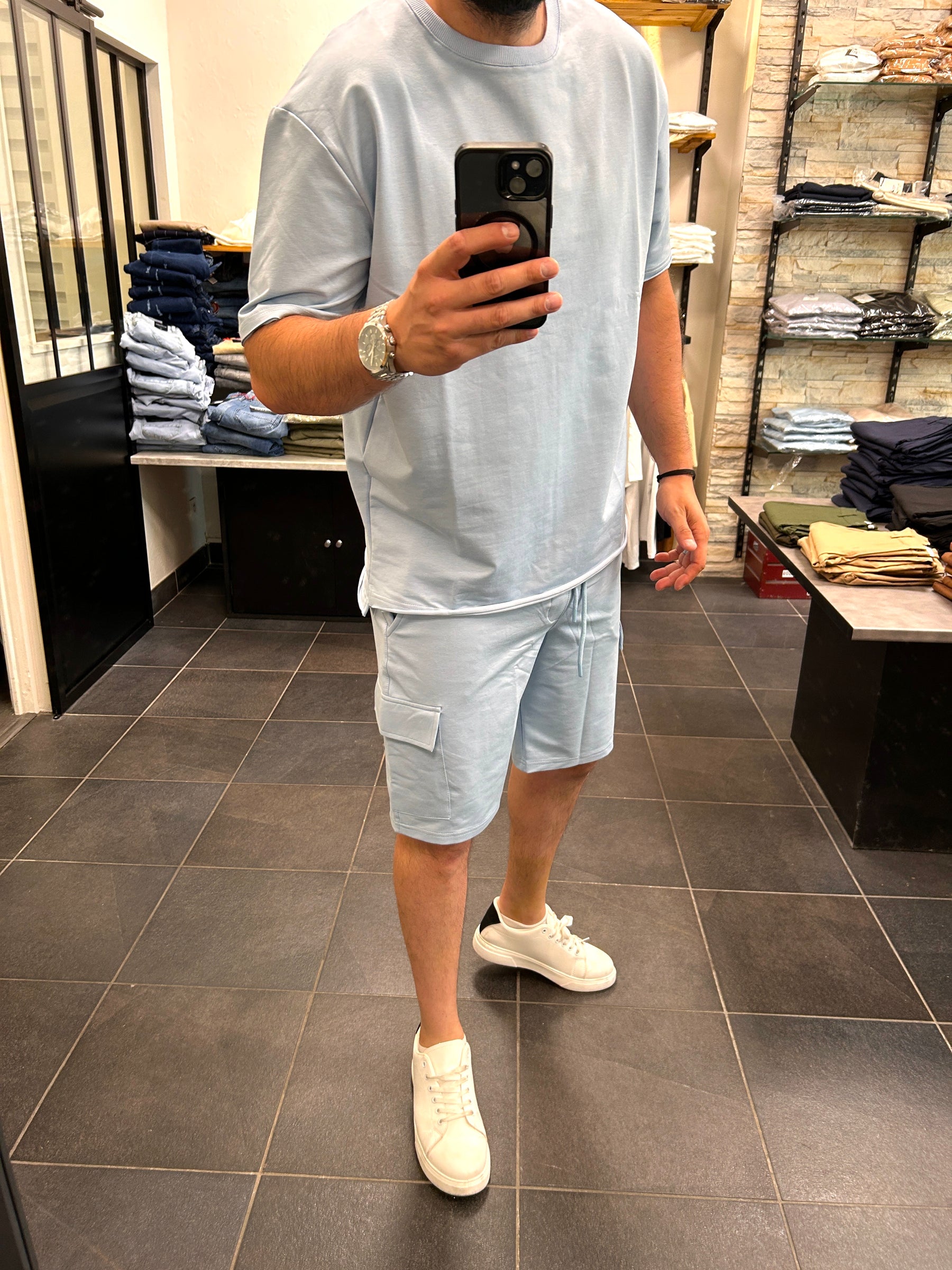 Ensemble short cargo + t-shirt Ciel
