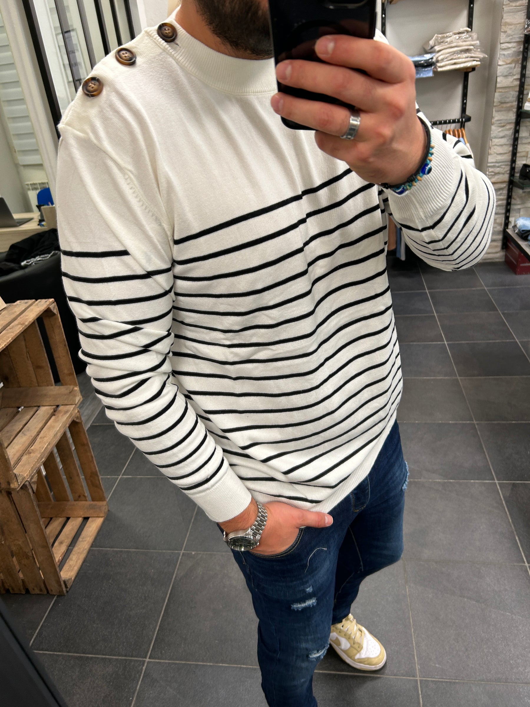 Pull Marinière Blanc
