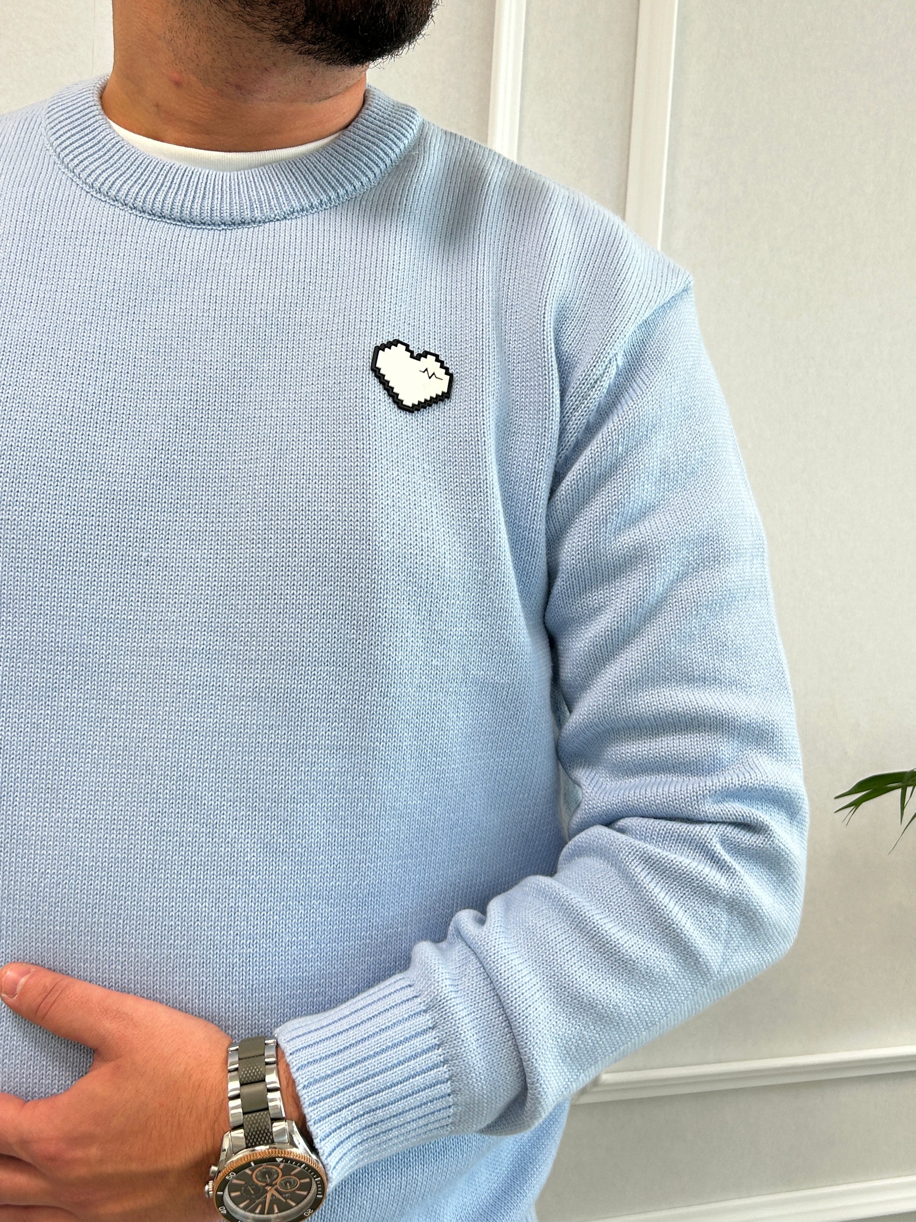 Pull Coeur Maille Ciel