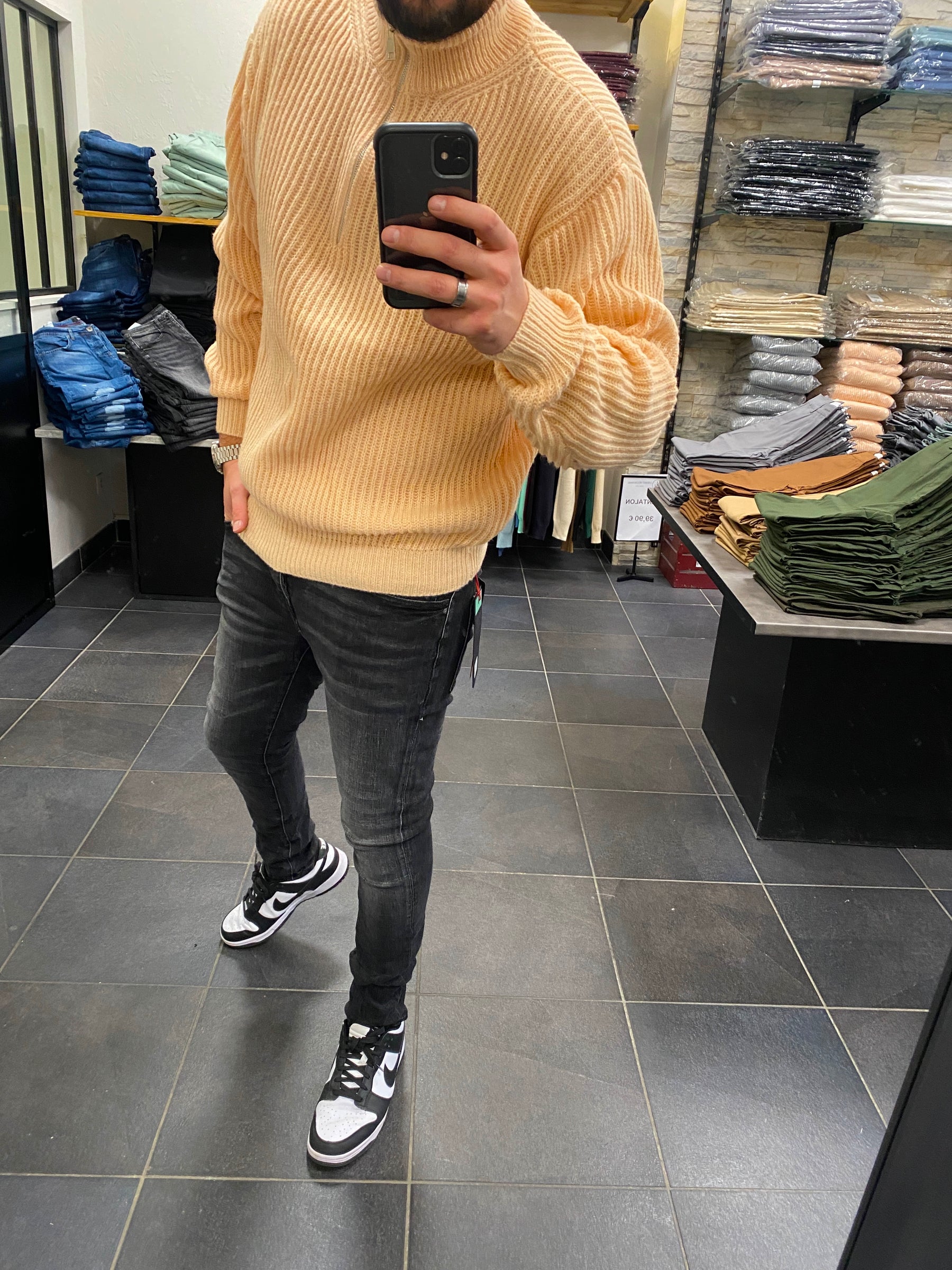 Pull Maille Zip Beige