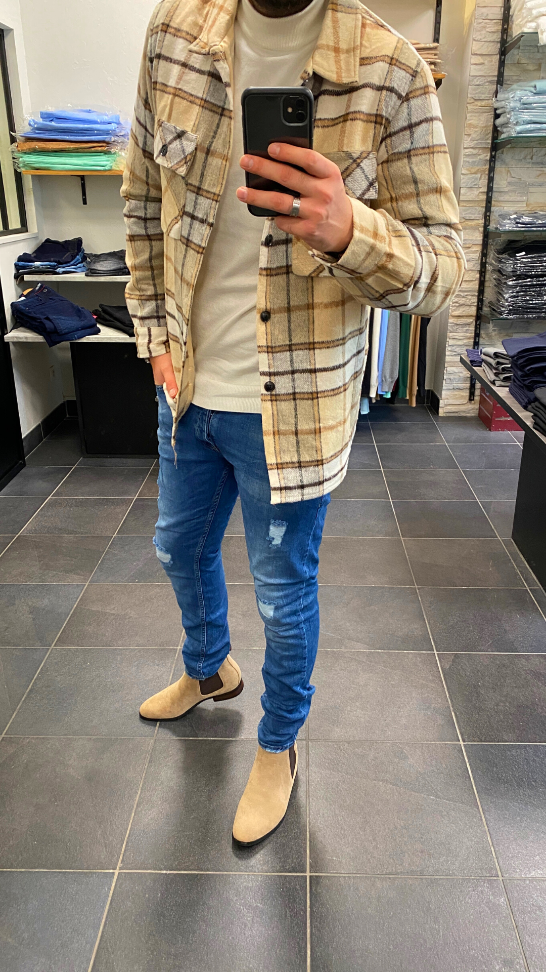 Veste Surchemise Carreaux Beige