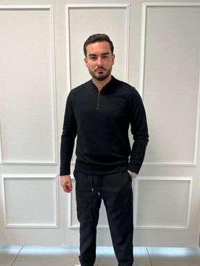 Polo Manche longue unis zip Noir